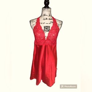 Victoria’s Secret red satin nightgown. Stretch lace bodice . Adjustable straps L